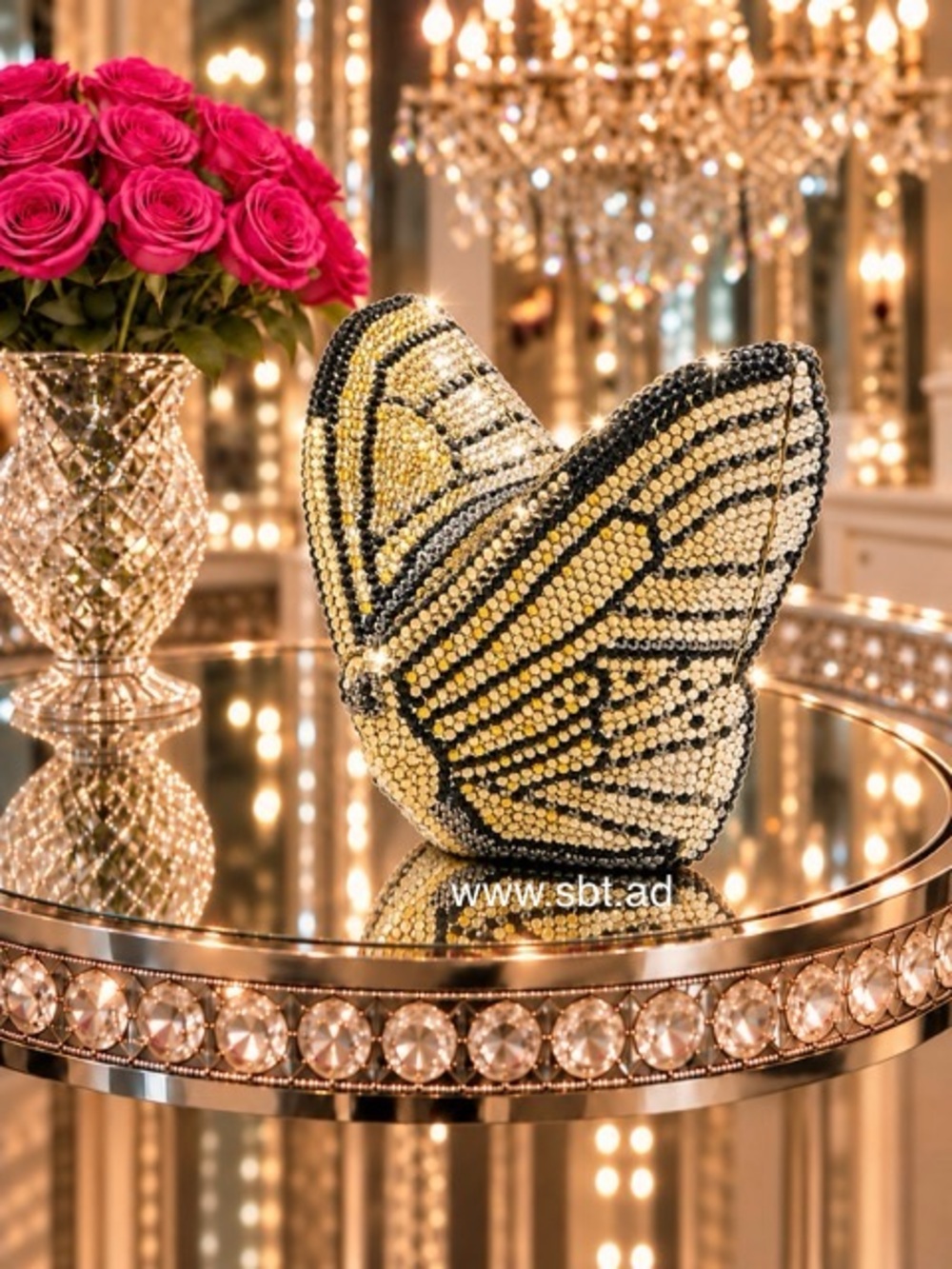 NWT Butterfly Clutch Purse Swarovski Crystal Rhinestone Luxury Evening Bag +Gift